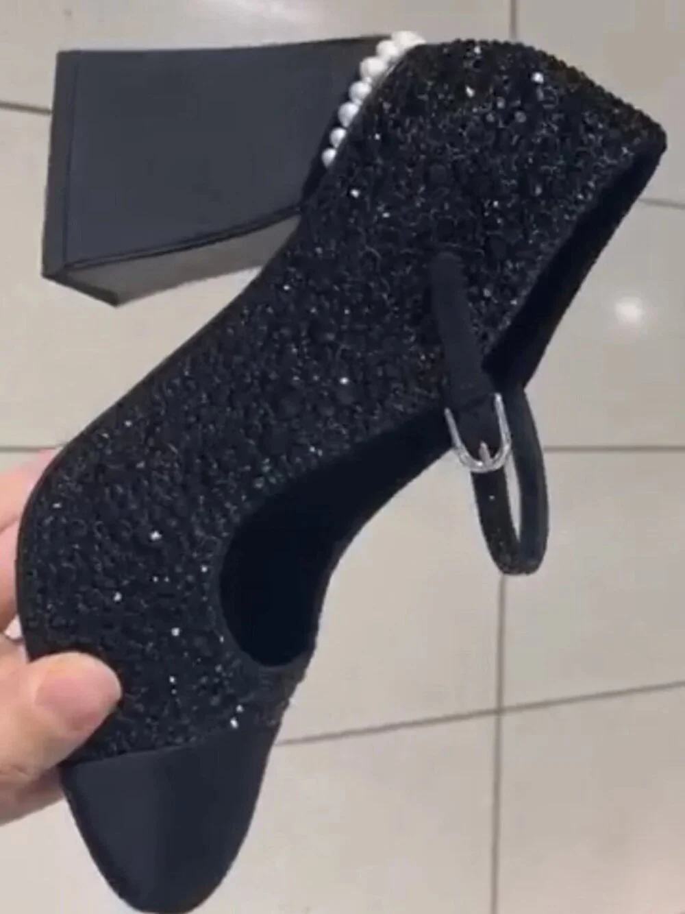 CHANEL CC logo Crystals & Pearls Pumps Mary Jane